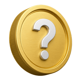 Moneda dorada decorativa en 3D con un símbolo de interrogación en la sección de preguntas frecuentes